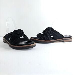 Aquatalia Harley Slide Sandals 9.5 Black Suede Knotted Vamp Flat Comfort Italy